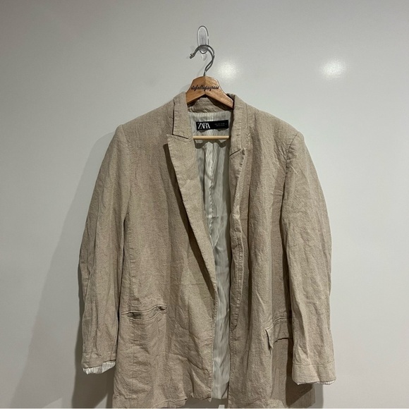 Zara Linen Relaxed Cuff Blazer - Picture 8 of 15